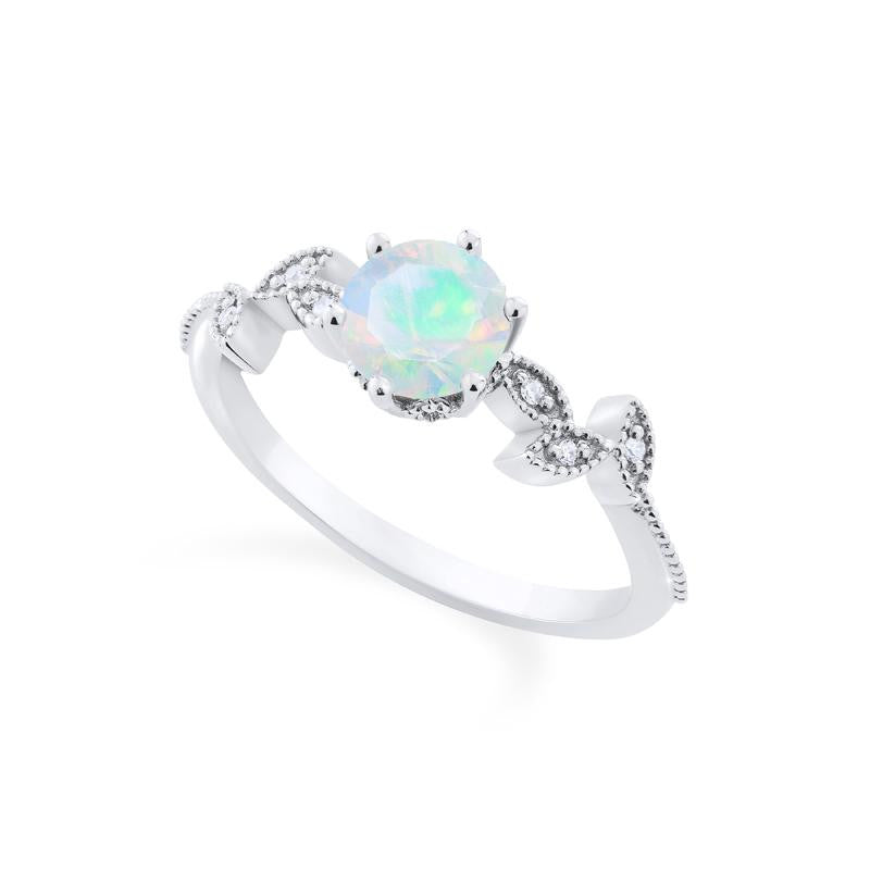 [Dahlia] Petite Floral Engagement Ring in Opal