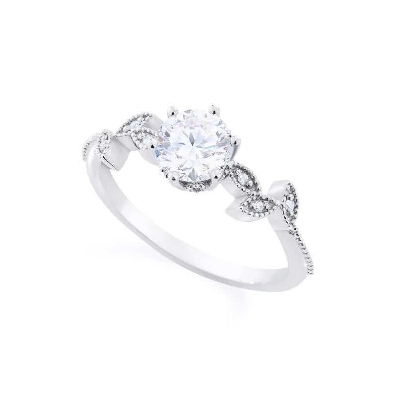 [Dahlia] Petite Floral Engagement Ring in Diamond / Moissanite