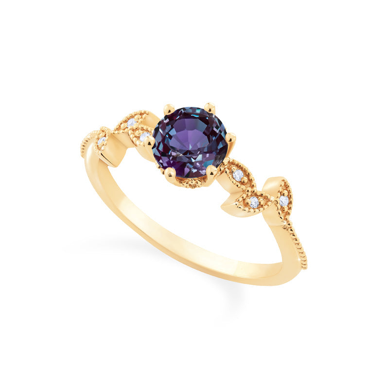 [Dahlia] Petite Floral Engagement Ring in Lab Alexandrite