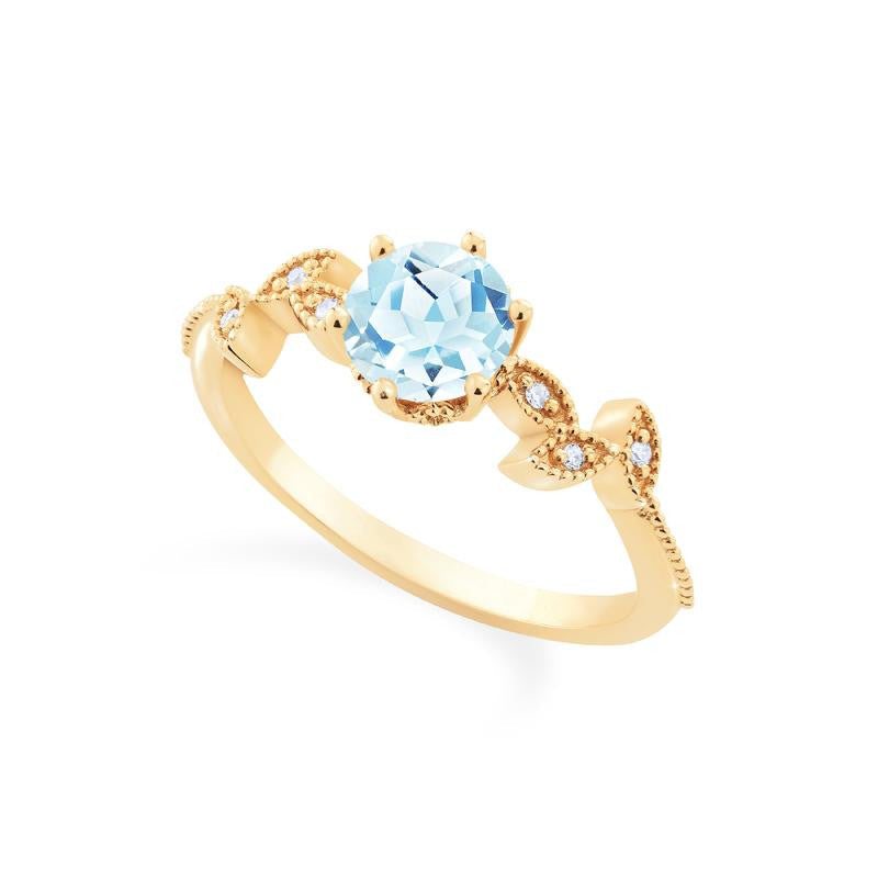 [Dahlia] Petite Floral Engagement Ring in Aquamarine