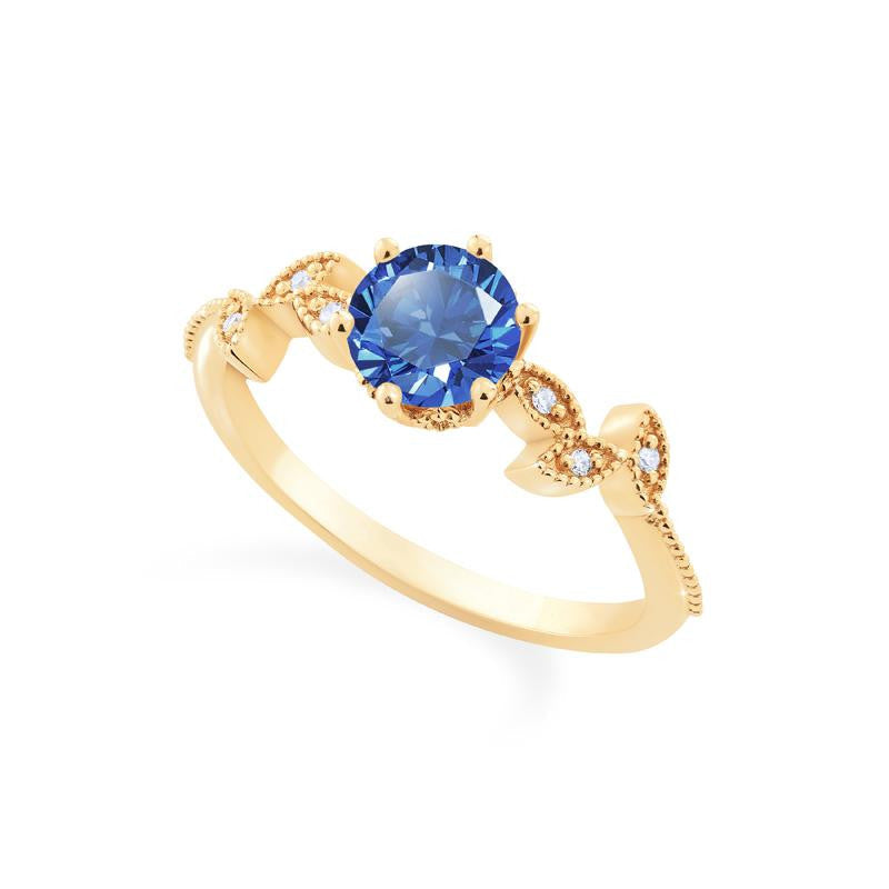 [Dahlia] Petite Floral Engagement Ring in Blue Sapphire