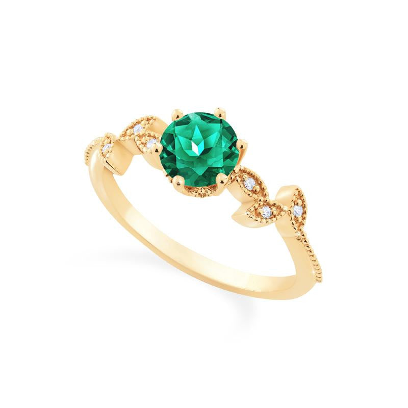 [Dahlia] Petite Floral Engagement Ring in Emerald