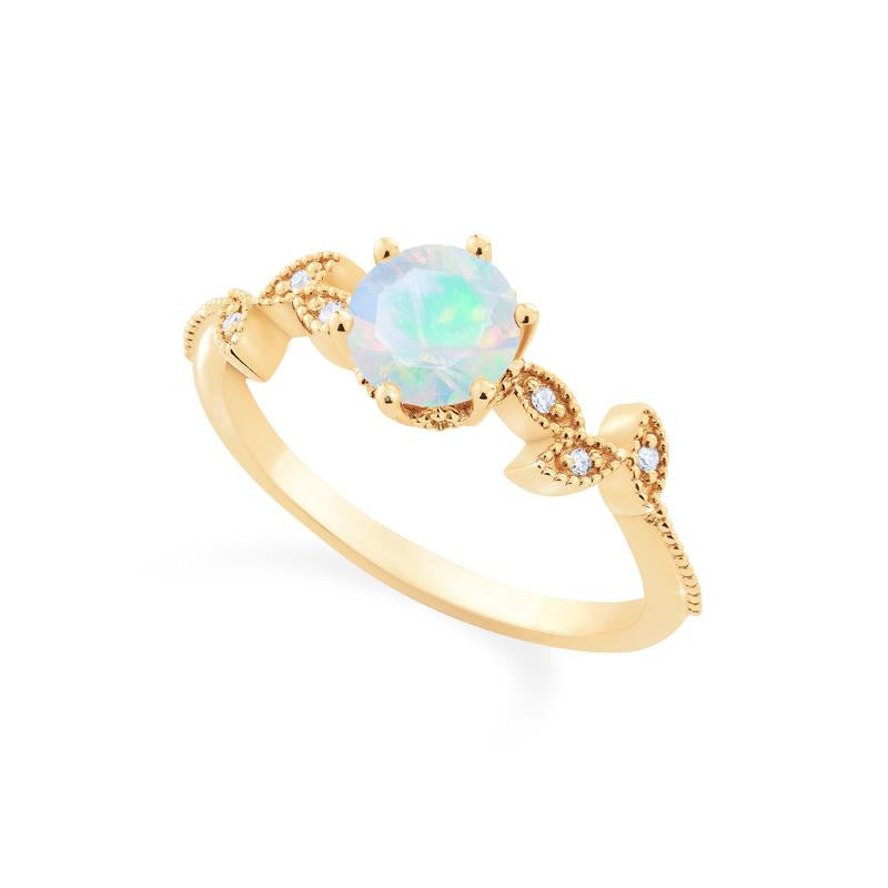 [Dahlia] Petite Floral Engagement Ring in Opal