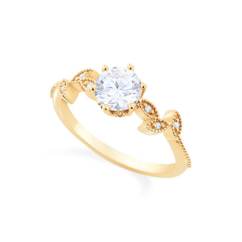 [Dahlia] Petite Floral Engagement Ring in Diamond / Moissanite
