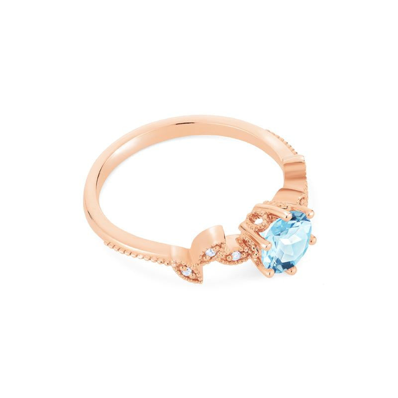 [Dahlia] Petite Floral Engagement Ring in Aquamarine