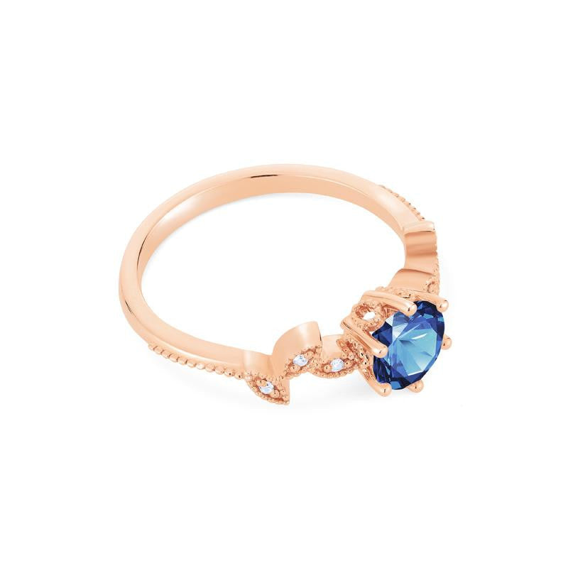 [Dahlia] Petite Floral Engagement Ring in Blue Sapphire
