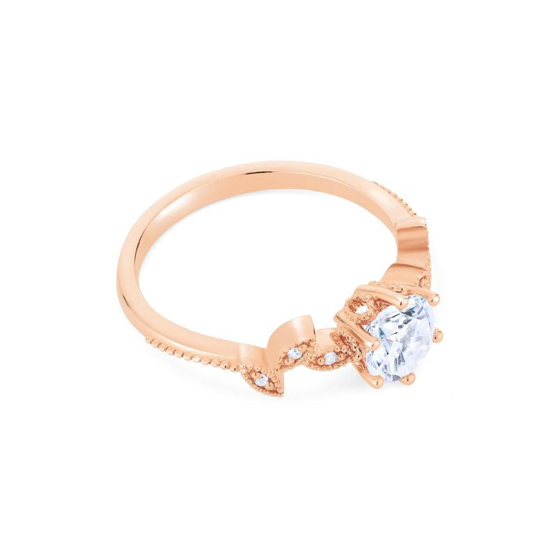 [Dahlia] Petite Floral Engagement Ring in Diamond / Moissanite