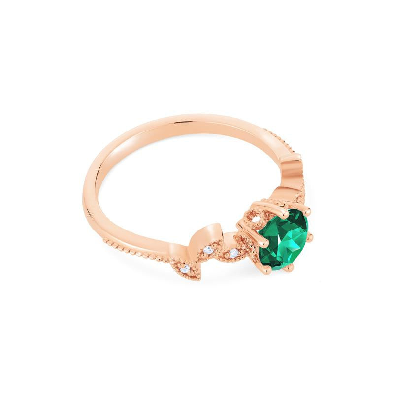 [Dahlia] Petite Floral Engagement Ring in Emerald
