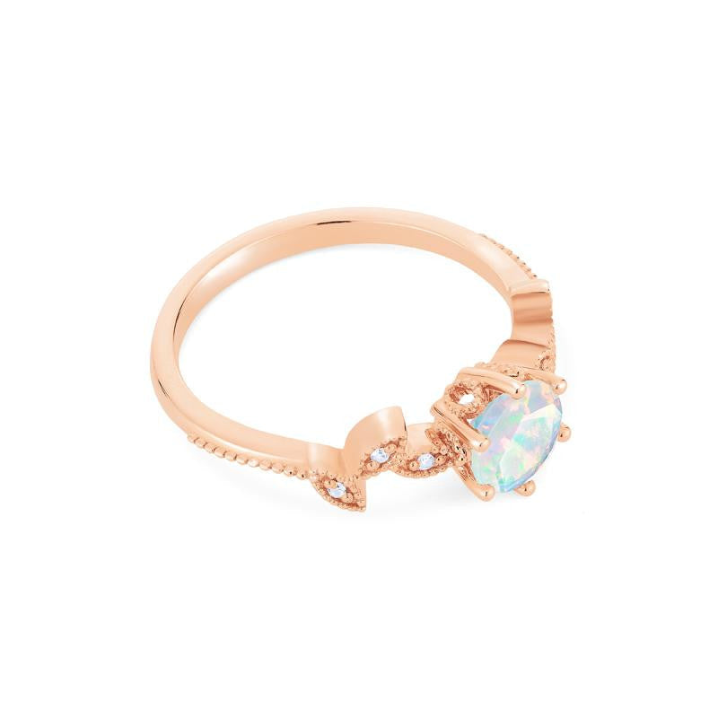 [Dahlia] Petite Floral Engagement Ring in Opal