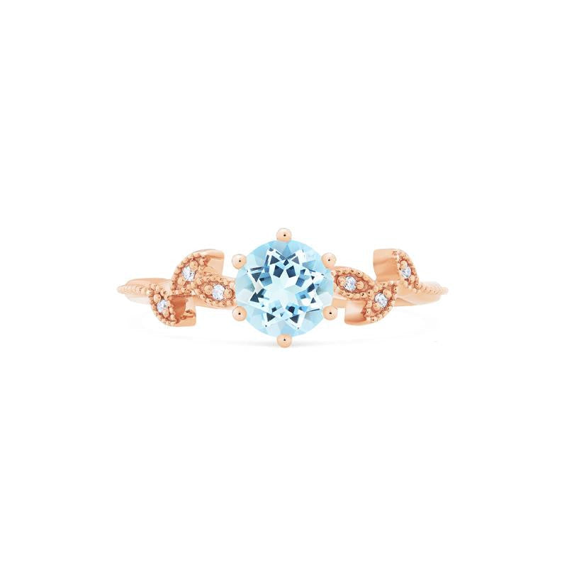 [Dahlia] Petite Floral Engagement Ring in Aquamarine