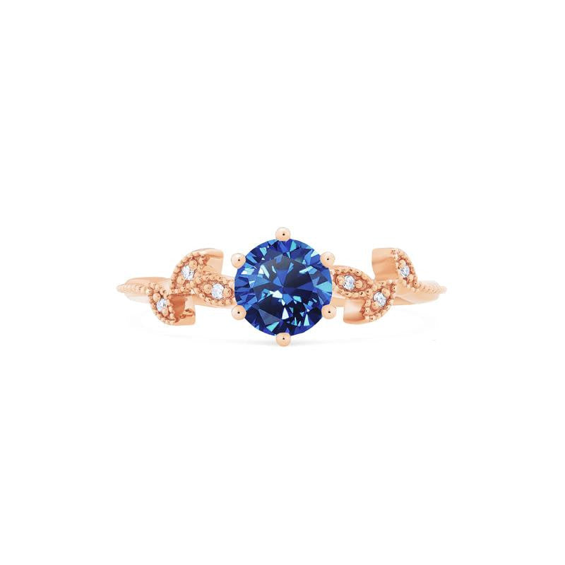 [Dahlia] Petite Floral Engagement Ring in Blue Sapphire