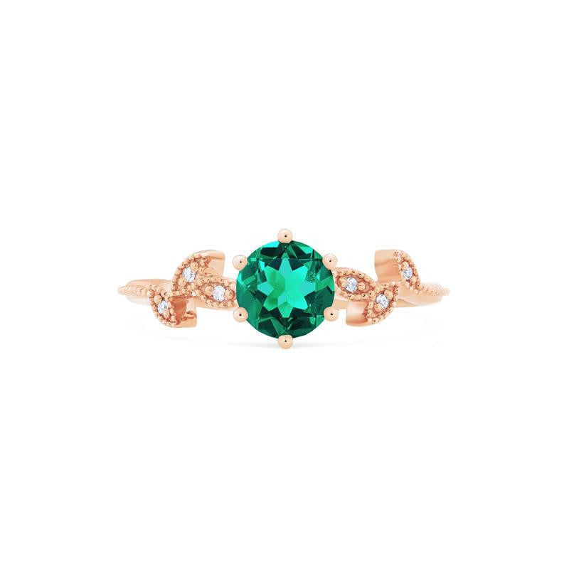 [Dahlia] Petite Floral Engagement Ring in Emerald