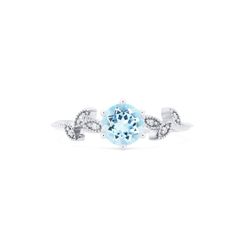 [Dahlia] Petite Floral Engagement Ring in Aquamarine