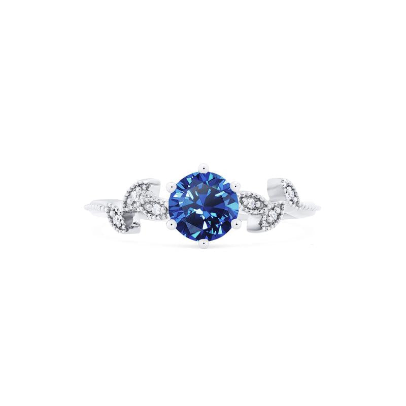 [Dahlia] Petite Floral Engagement Ring in Blue Sapphire
