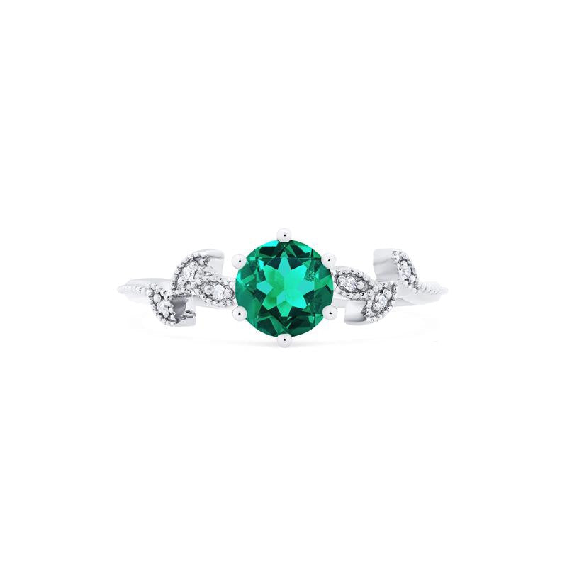 [Dahlia] Petite Floral Engagement Ring in Emerald