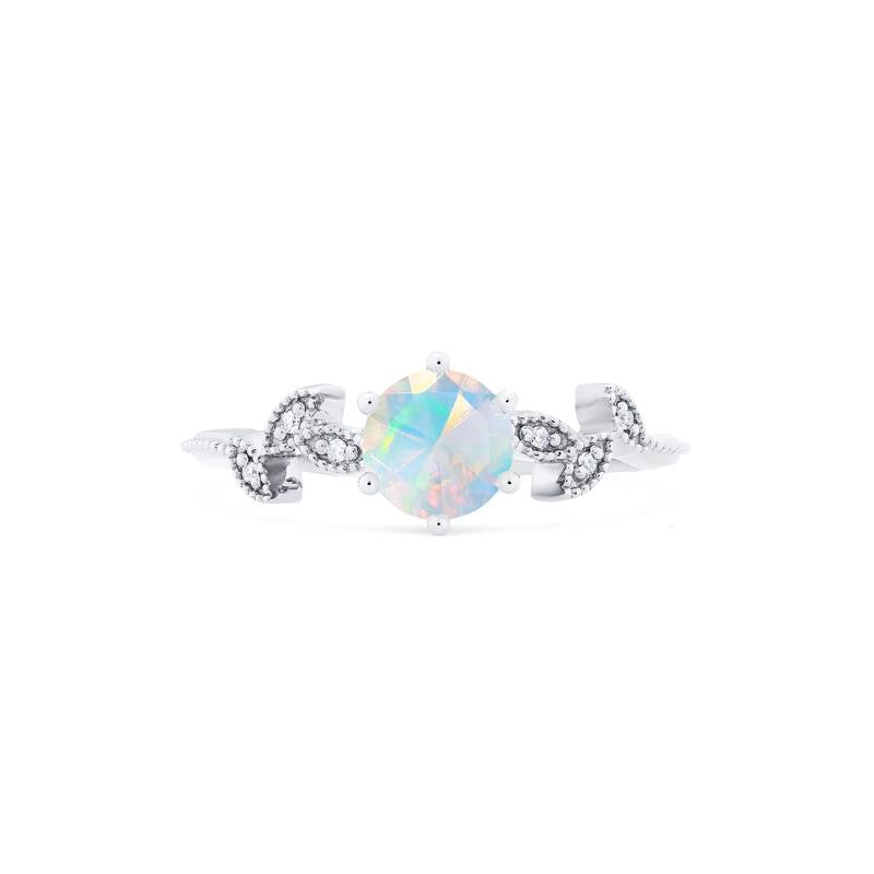 [Dahlia] Petite Floral Engagement Ring in Opal