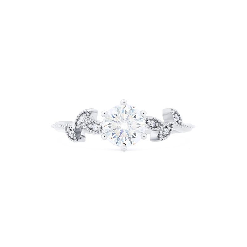 [Dahlia] Petite Floral Engagement Ring in Diamond / Moissanite