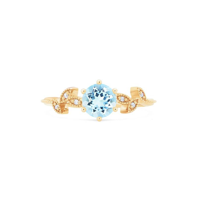 [Dahlia] Petite Floral Engagement Ring in Aquamarine