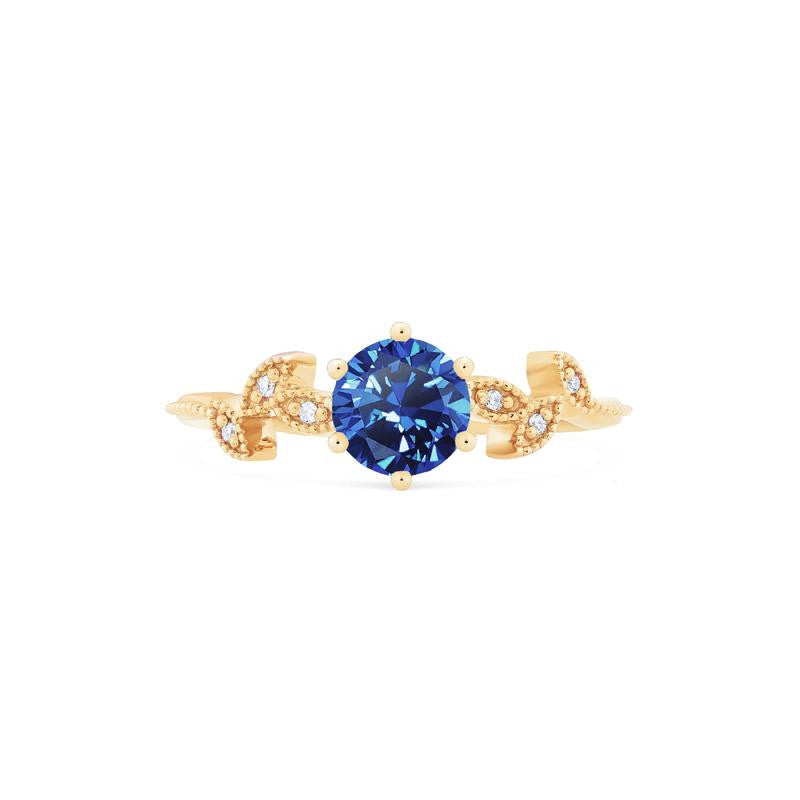 [Dahlia] Petite Floral Engagement Ring in Blue Sapphire