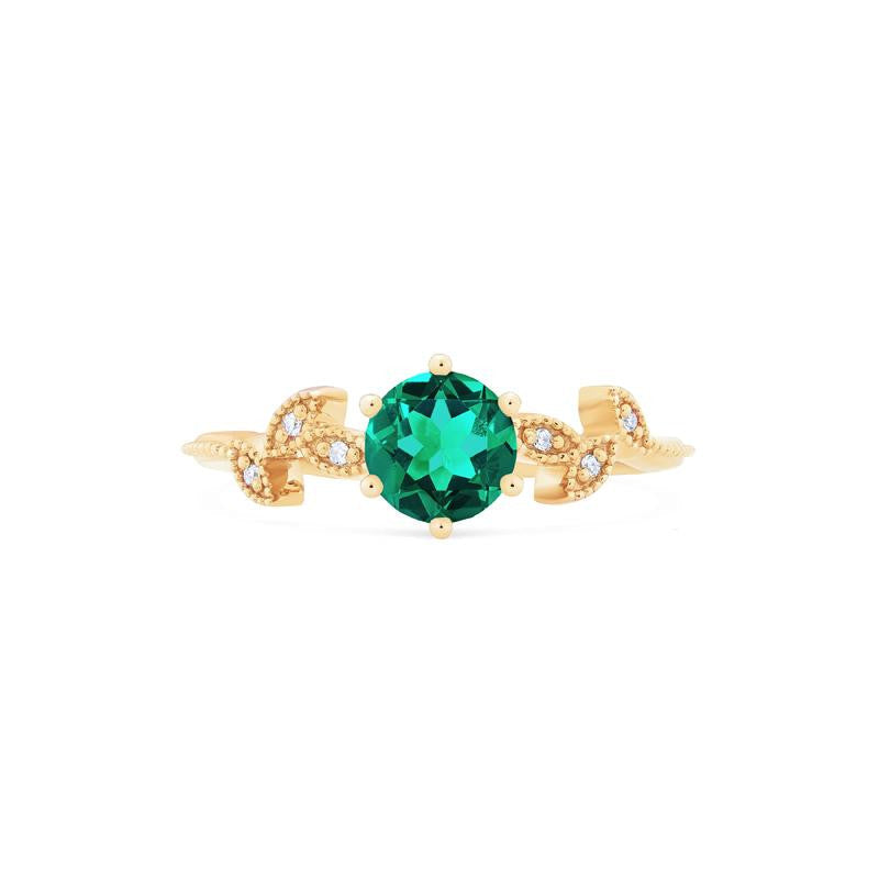 [Dahlia] Petite Floral Engagement Ring in Emerald