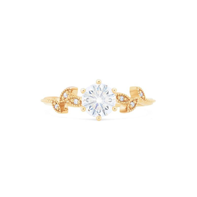 [Dahlia] Petite Floral Engagement Ring in Diamond / Moissanite