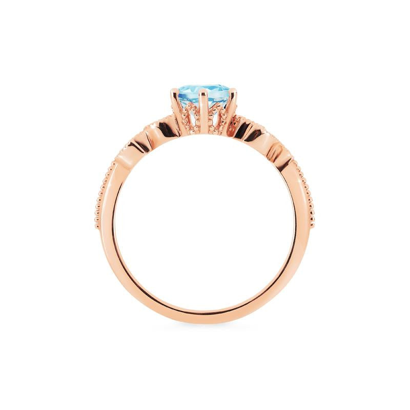 [Dahlia] Petite Floral Engagement Ring in Aquamarine