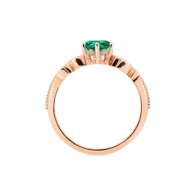[Dahlia] Petite Floral Engagement Ring in Emerald