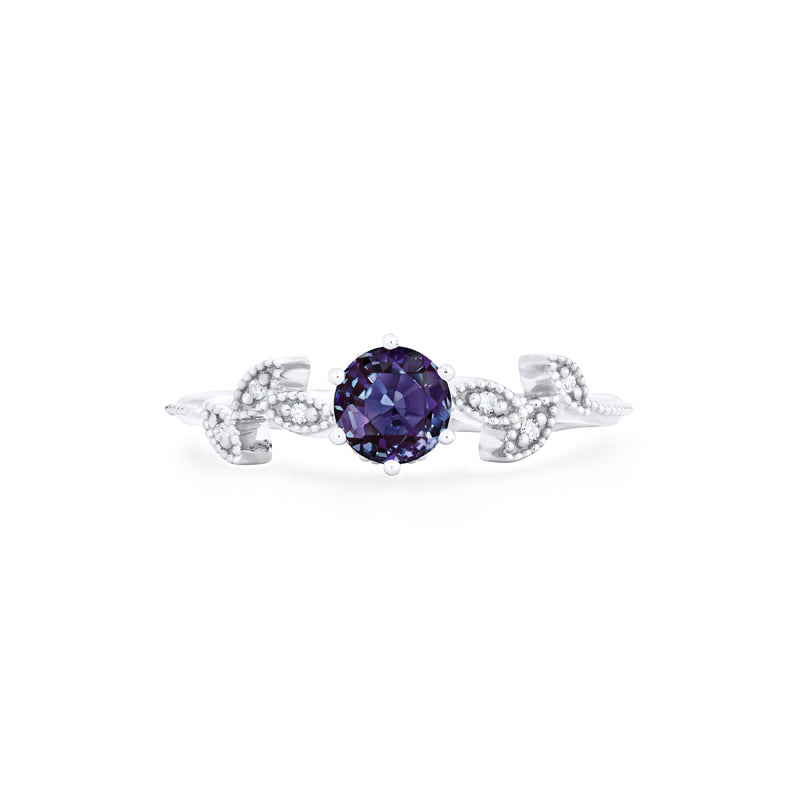 [Dahlia] Petite Floral Engagement Ring in Lab Alexandrite