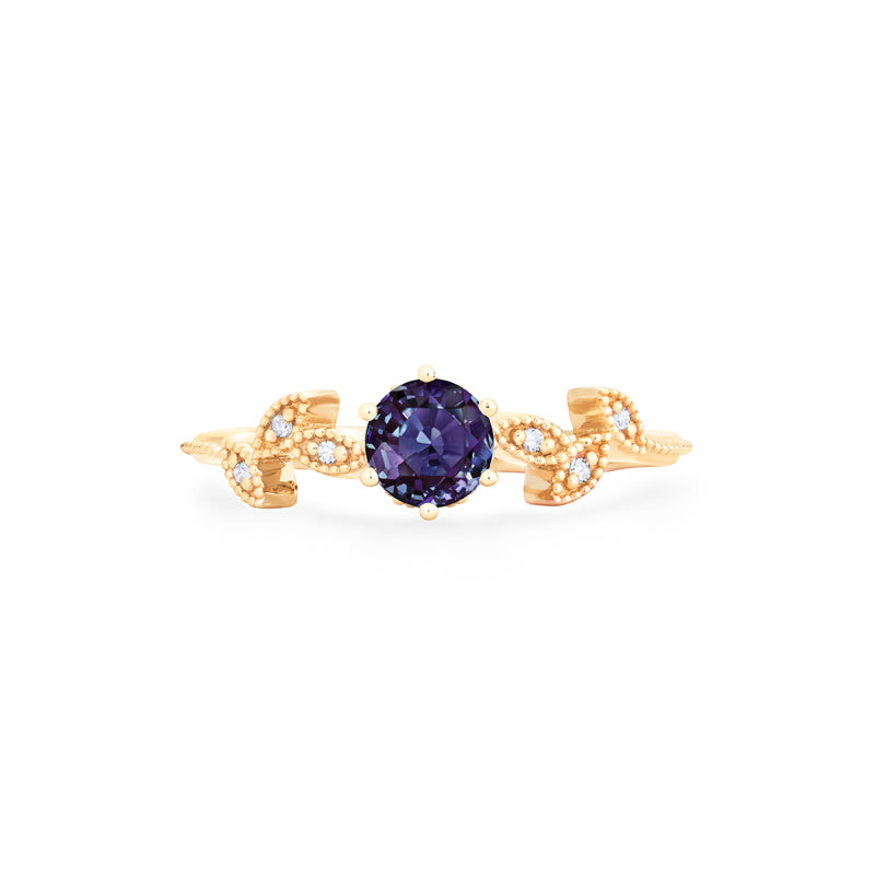 [Dahlia] Petite Floral Engagement Ring in Lab Alexandrite