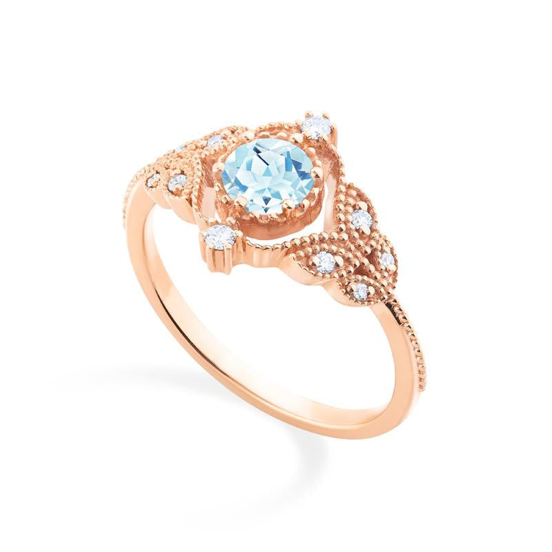 [Adeline] Vintage Rose Ring in Aquamarine