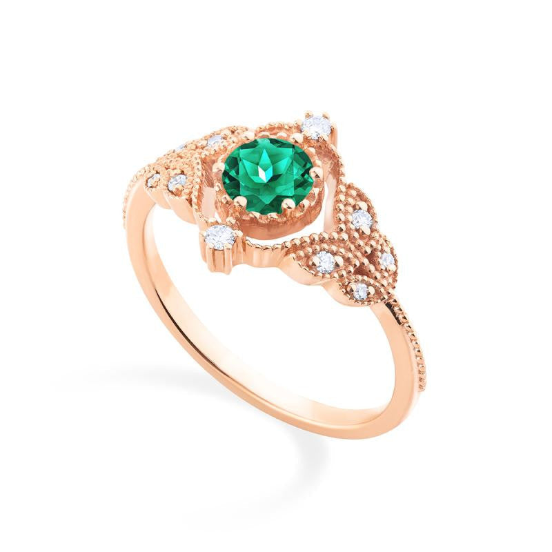 [Adeline] Vintage Rose Ring in Lab Emerald