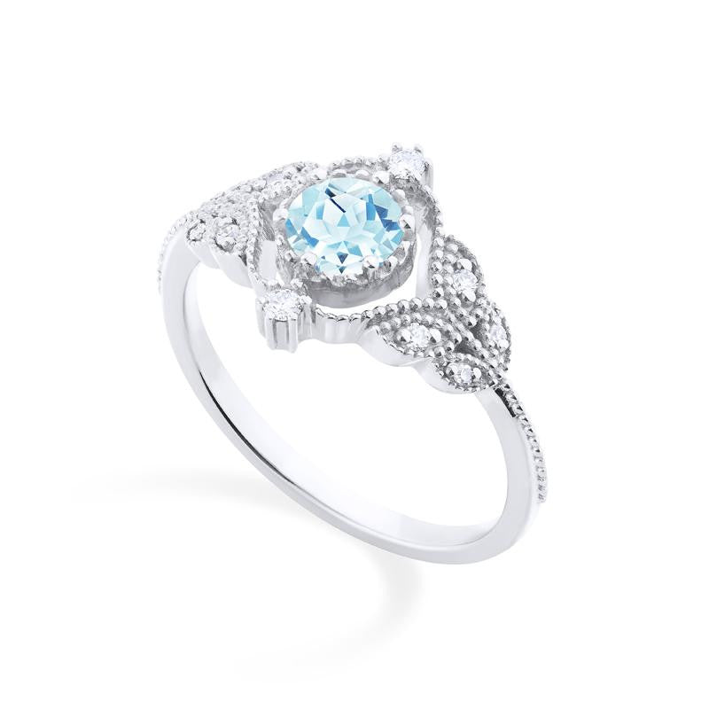 [Adeline] Vintage Rose Ring in Aquamarine