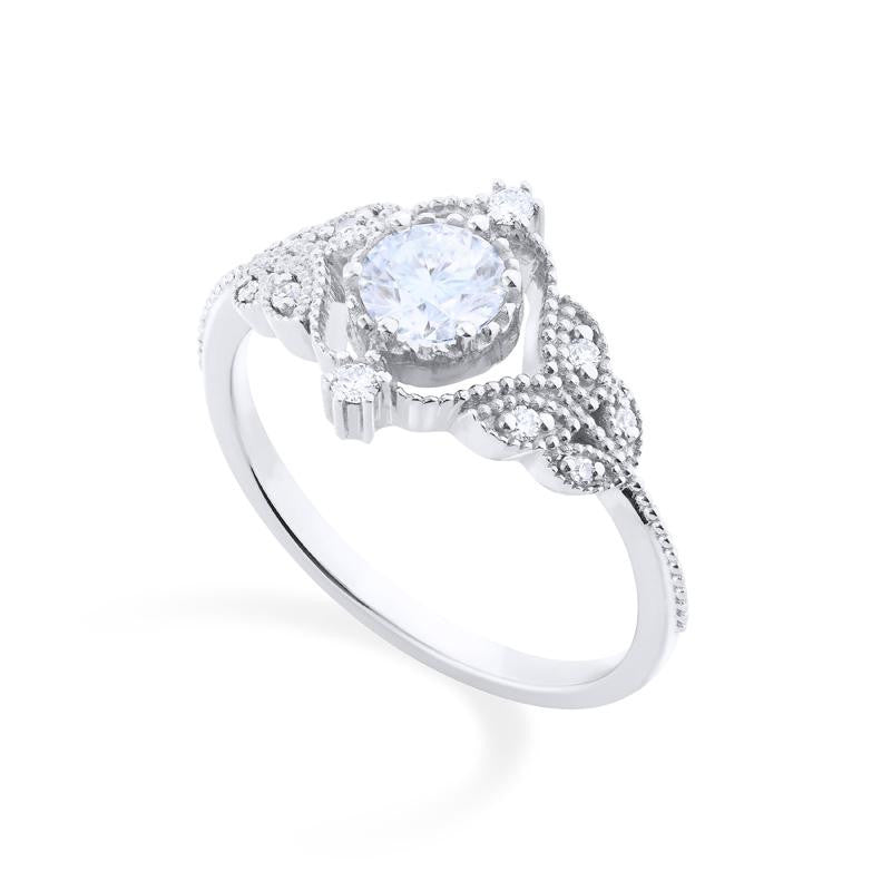 [Adeline] Vintage Rose Engagement Ring in Diamond / Moissanite