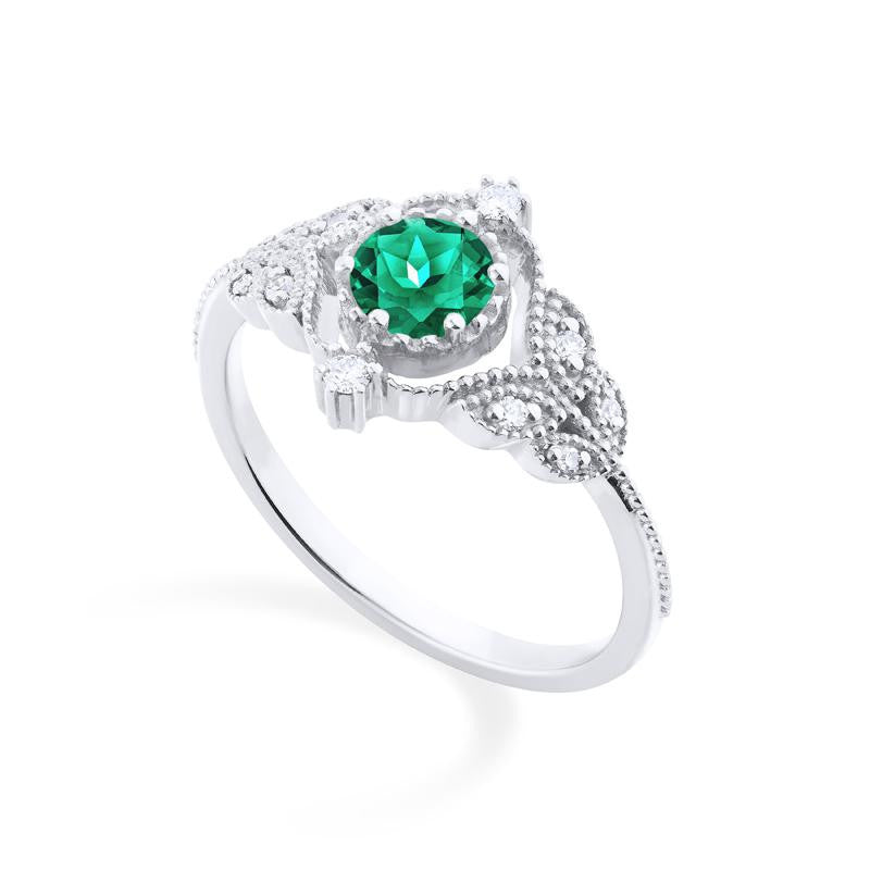 [Adeline] Vintage Rose Ring in Lab Emerald