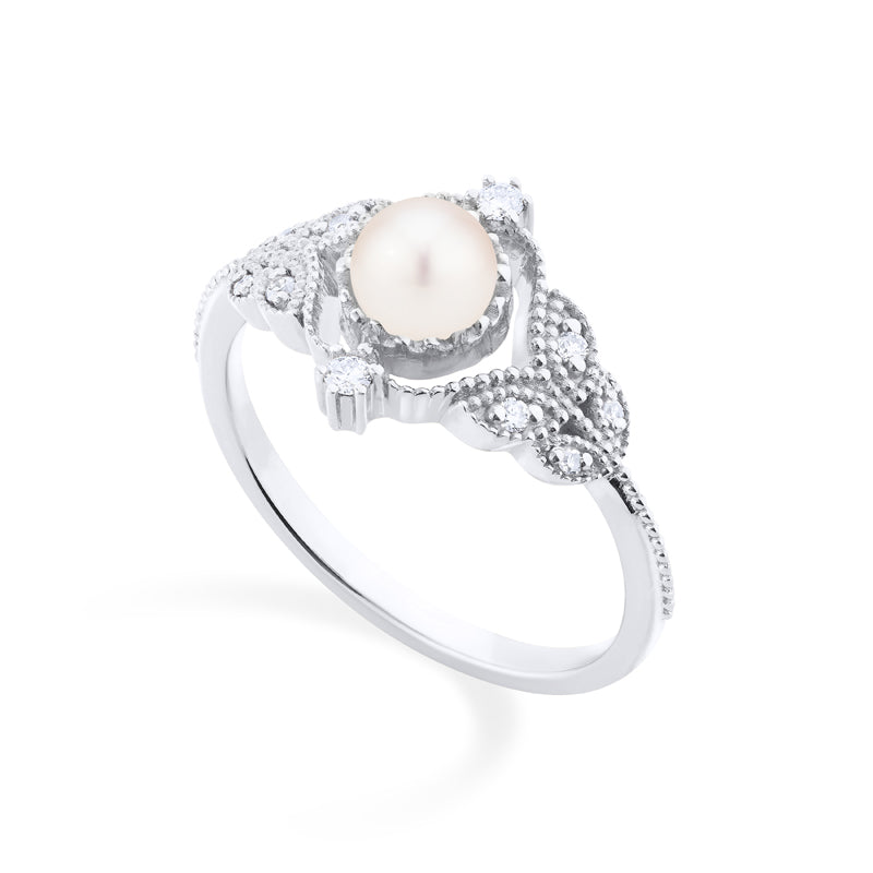 [Adeline] Vintage Rose Ring in Akoya Pearl