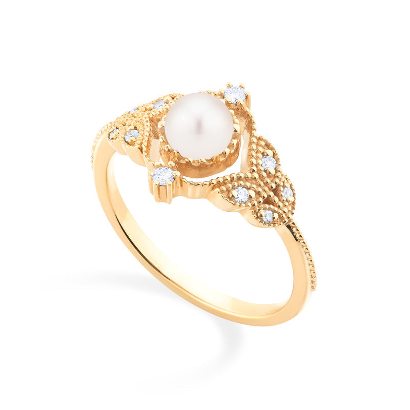 [Adeline] Vintage Rose Ring in Akoya Pearl
