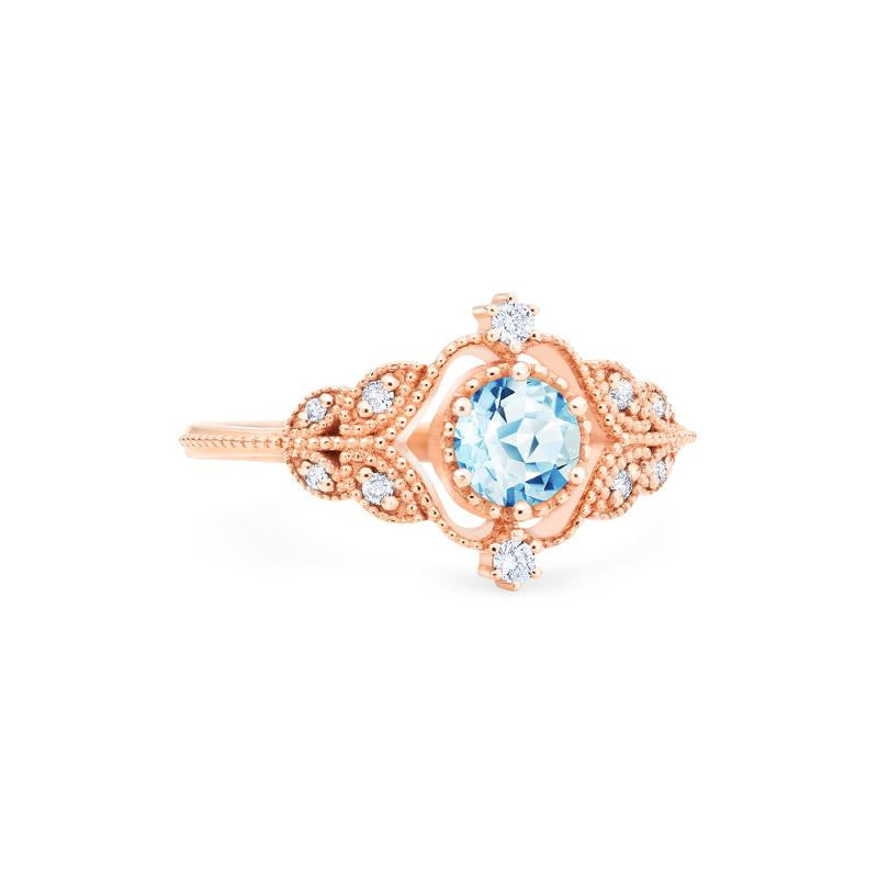 [Adeline] Vintage Rose Ring in Aquamarine