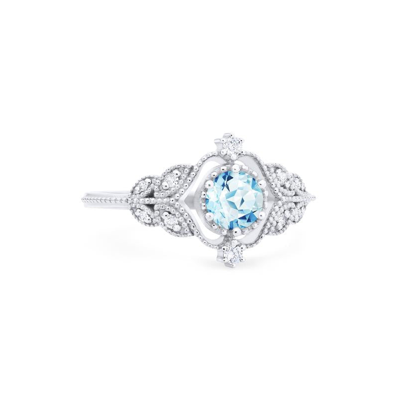 [Adeline] Vintage Rose Ring in Aquamarine