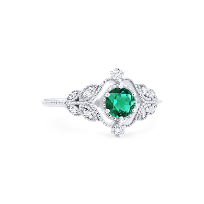 [Adeline] Vintage Rose Ring in Lab Emerald