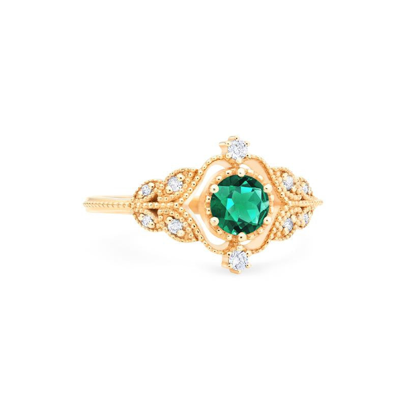 [Adeline] Vintage Rose Ring in Lab Emerald