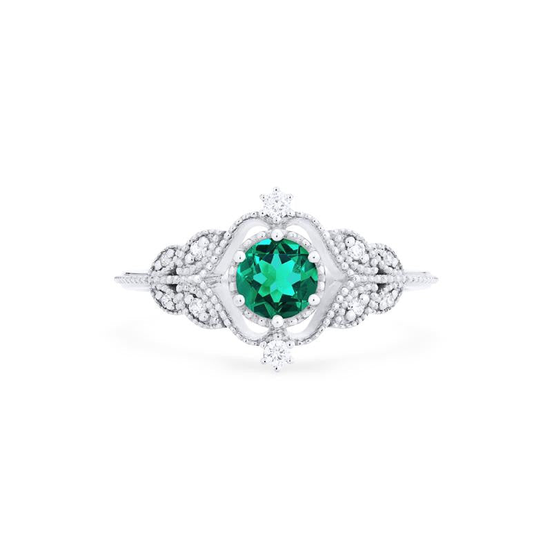 [Adeline] Vintage Rose Ring in Lab Emerald