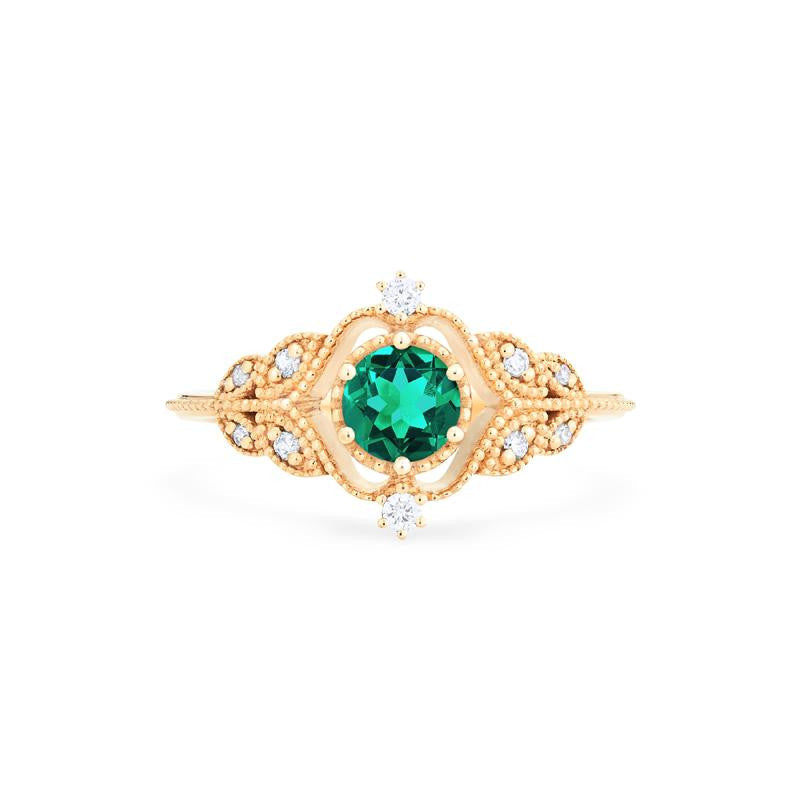 [Adeline] Vintage Rose Ring in Lab Emerald
