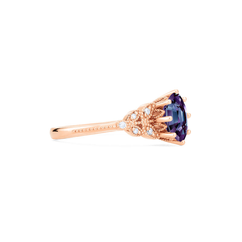 [Olivia] Classic Floral Oval Engagement Ring in Lab Alexandrite