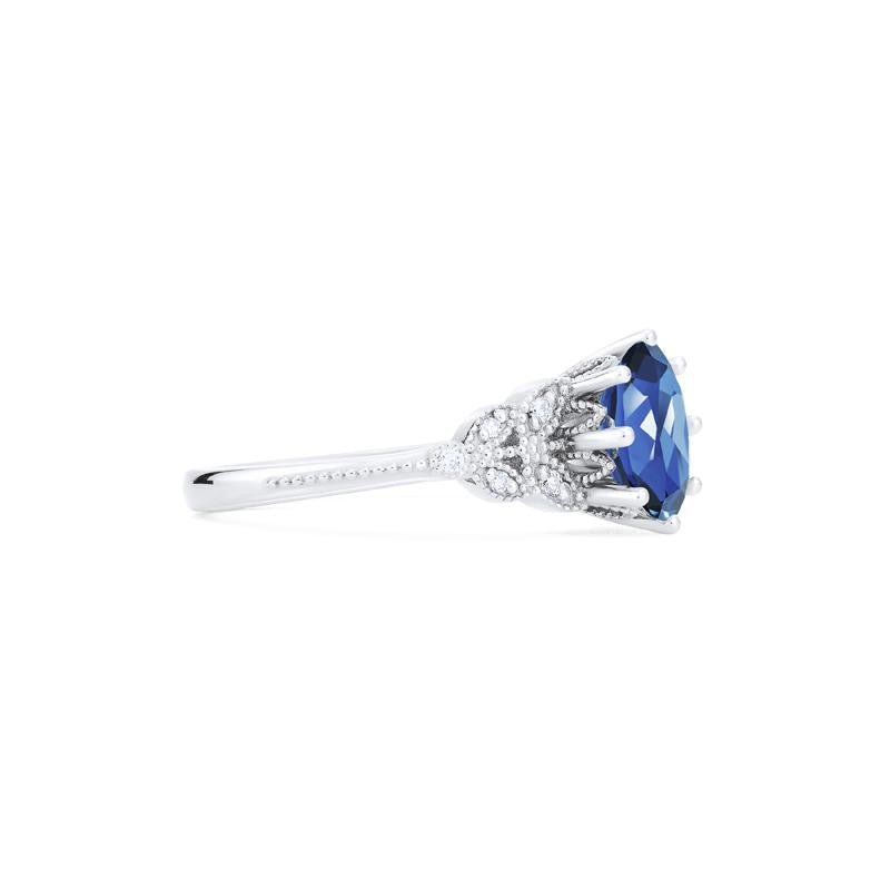 [Olivia] Classic Floral Oval Engagement Ring in Lab Blue Sapphire