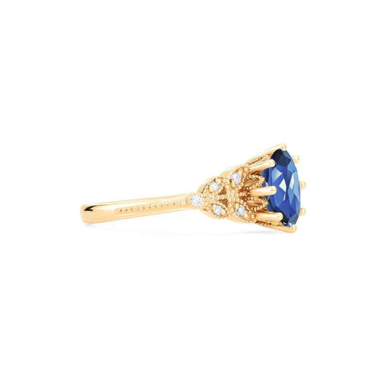 [Olivia] Classic Floral Oval Engagement Ring in Lab Blue Sapphire