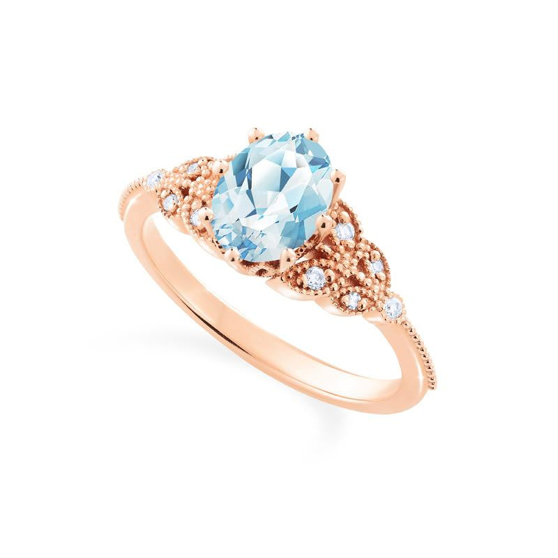 [Olivia] Classic Floral Oval Cut Ring in Aquamarine