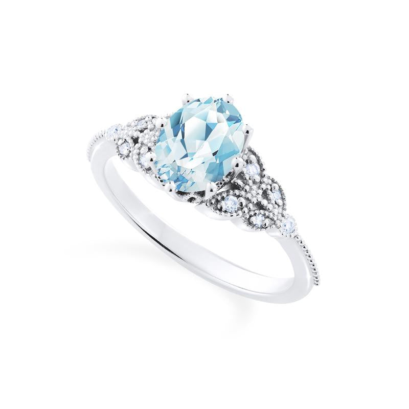[Olivia] Classic Floral Oval Cut Ring in Aquamarine