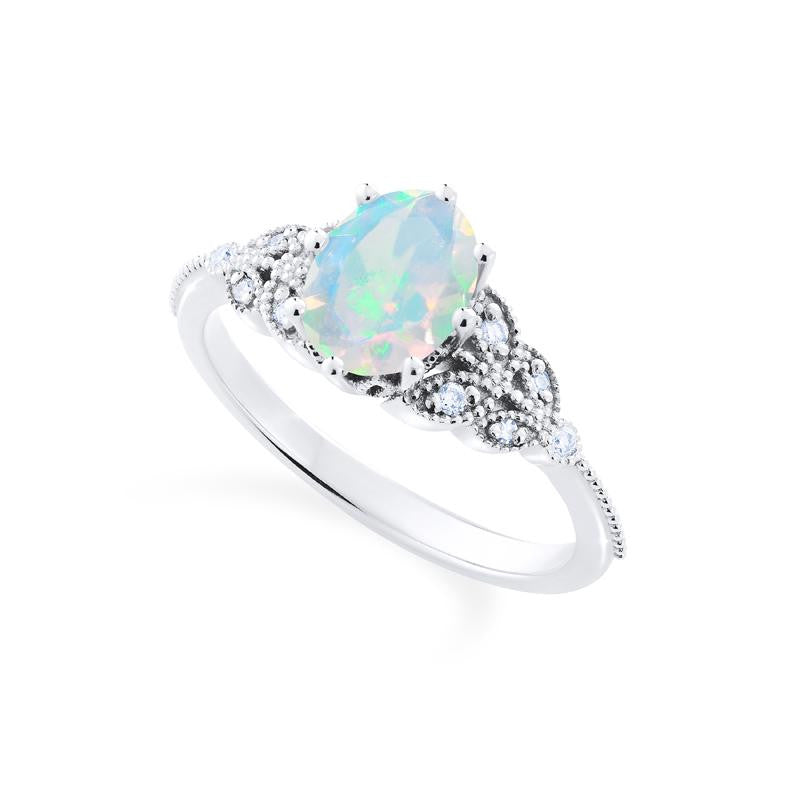 [Olivia] Classic Floral Oval Engagement Ring in Natural Australian Opal