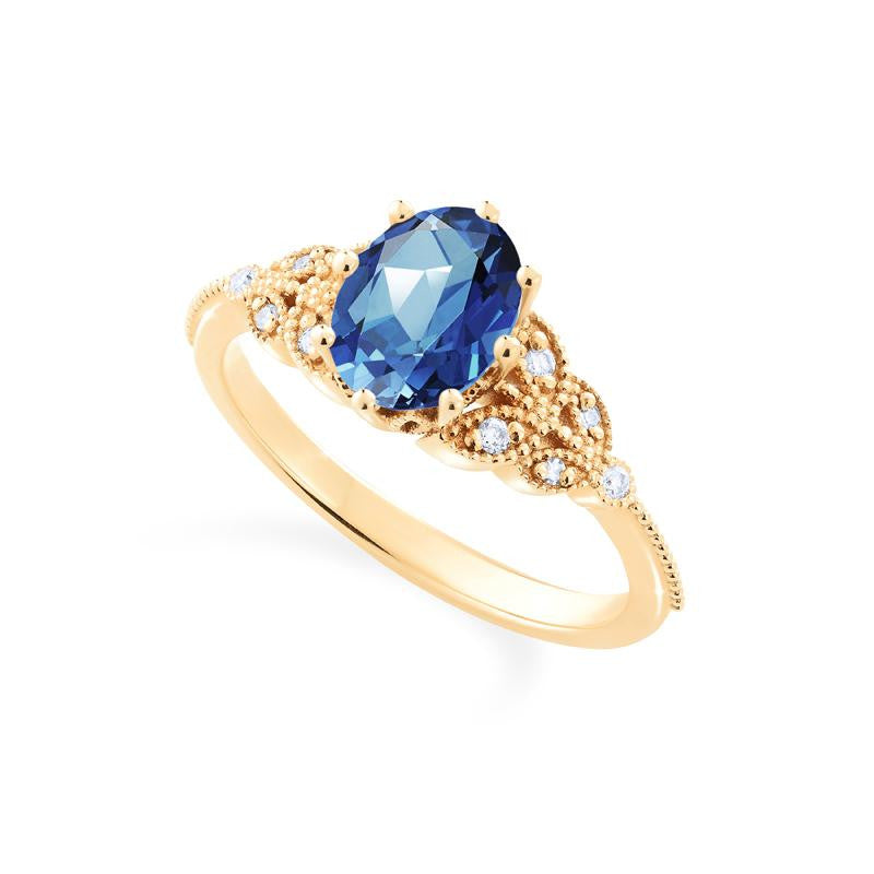 [Olivia] Classic Floral Oval Engagement Ring in Lab Blue Sapphire