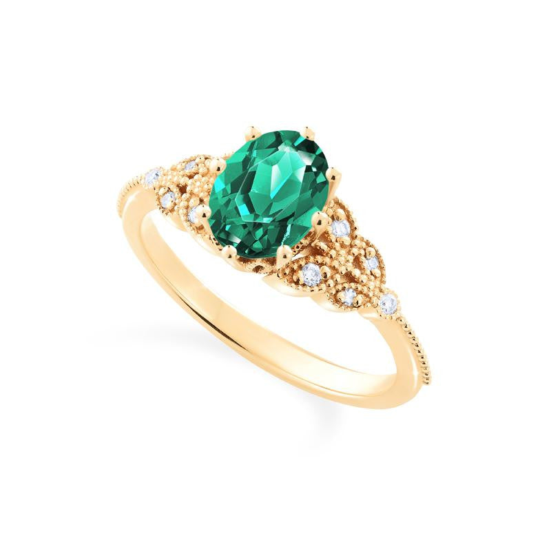 [Olivia] Classic Floral Oval Engagement Ring in Lab Emerald